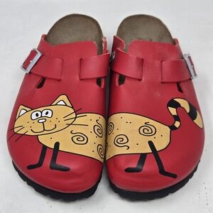 Birkenstock BIRKIS Womens EU 35|US L4 Boston Red Kay Cat Slip On Clogs Kitty